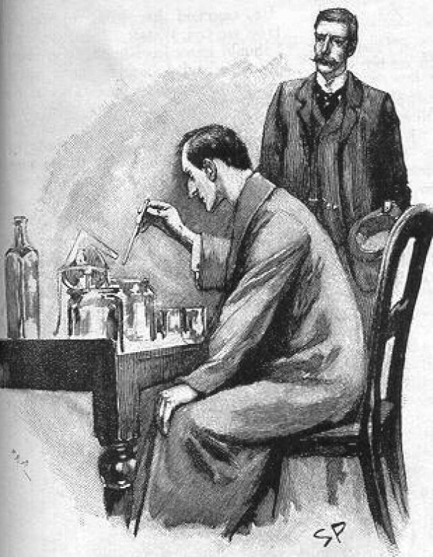 Sherlock-Holmes-Experimenting-Watson-by-Sidney-Paget-1893